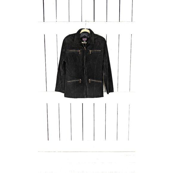 Jessi Lee black suede leather zipper jacket medium - Picture 1 of 5